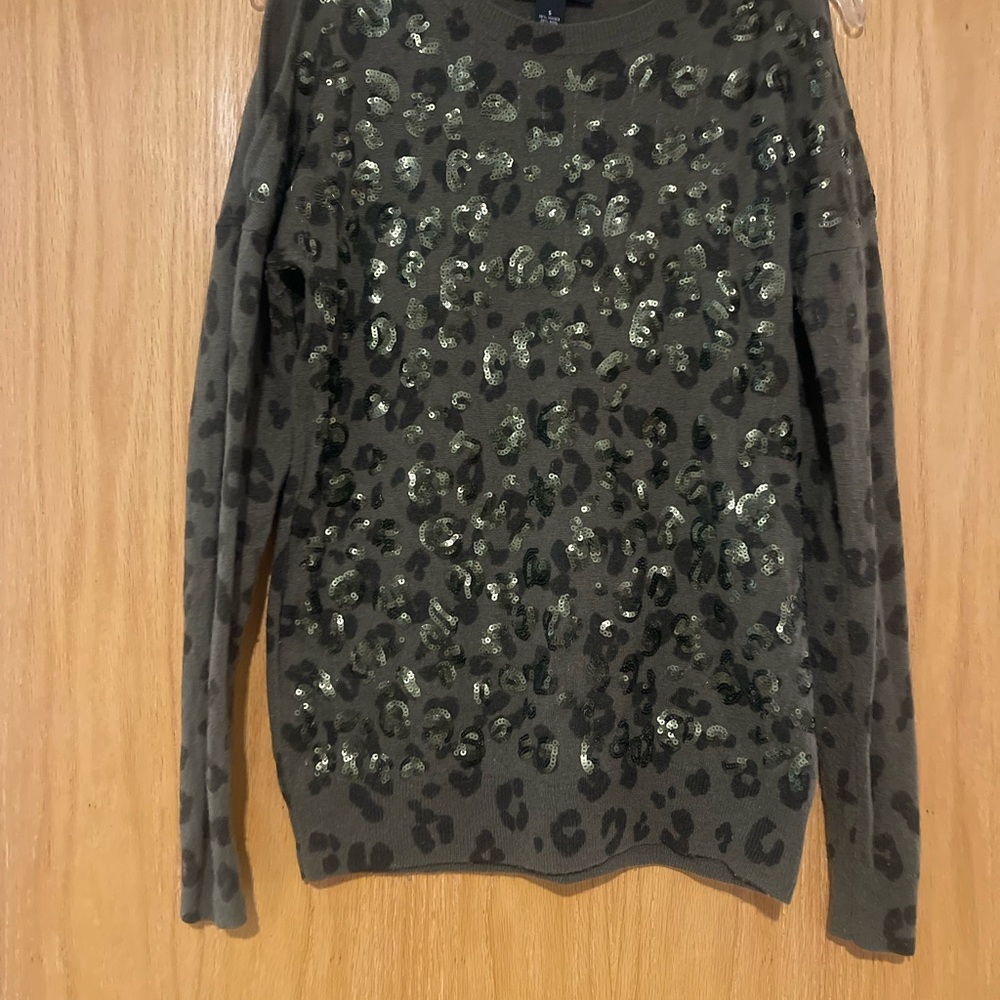 INC International Concepts Green Sequin Animal Print Blouse